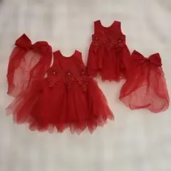 レッド フラワー刺繍 フレアドレス