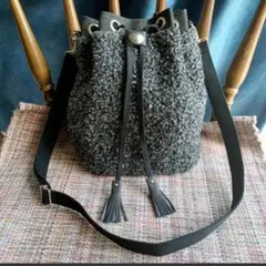 ふわふわミックスボアファー　コインコンチョ付き　巾着型ショルダーバッグ