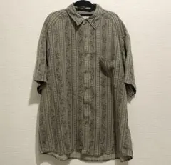 古着　ペイズリー柄　ストライプ　半袖シャツ　Lサイズ