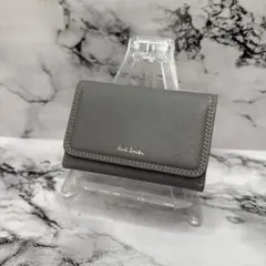 (極美品)大人気、ポールスミス、カードケース、オールレザー、人気色、グレー、金