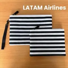 【ポーチのみ⭐︎２点セット】ラタム航空　トラベルポーチ　ボーダー　白×黒