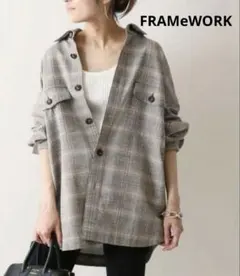 美品 FRAMeWORK フレームワーク シルクスラブチェックシャツ F 長袖のサムネイル