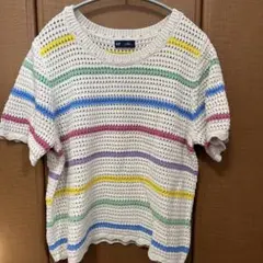 GAP 半袖ニット L ホワイト/マルチカラー