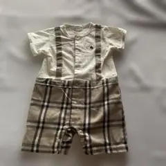 サスペンダー付きチェック柄ロンパース