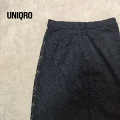 【UNIQRO】タイトスカート 紺 花柄 L