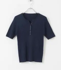 ヘンリーネックミニケーブルセーター(半袖) ネイビー