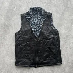 90's vintage ベスト 黒×青レオパード柄 ギャル系 y2k ギミック