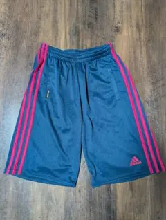 adidas ネイビー ピンクストライプ ハーフパンツ 150サイズ