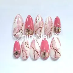 ちぇり様専用　ネイルチップ　ミラーネイル　スキニーオーバル　現品　ピンク　天然石