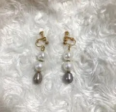 淡水黒パールイヤリング　ゴールド　入学式　卒業式