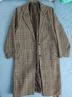 ブラウン系チェック柄ロングコート