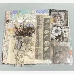 【130枚超】おすそ分け PET コラージュ素材 紙もの シール 白黒 モノクロ