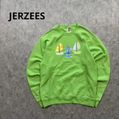 JERZEES ヨットプリントスウェット 黄緑 古着