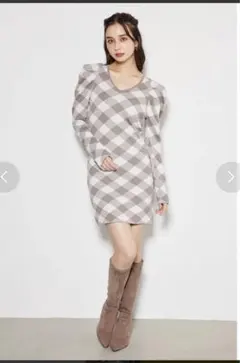 rienda 2WAY チェックジャガード ニットワンピース