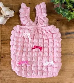 ペット服Lサイズ ワッフルワンピース ピンク ハンドメイド