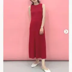UNIQLO　コットンブレンドニットワンピース　ノースリーブ　レッド　L