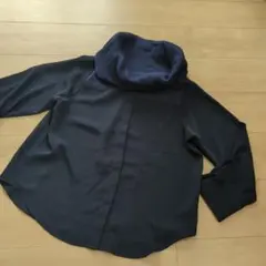 秋冬ネイビー リブ編みハイネックブラウス　Size38