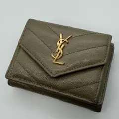 サンローラン　三つ折り財布　カサンドラ　YSL キャビアスキン　グレージュのサムネイル