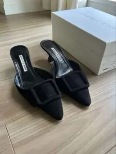 マノロブラニク　　パンプス　サンダル　40 ストラップ　ブラック　ヒール交換済 MANOLO BLAHNIK マノロブラニク パンプス HANGISI FMC SATIN 105