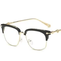 伊達メガネ サングラス コンビフレーム クロス ゴールド ブラック y2k