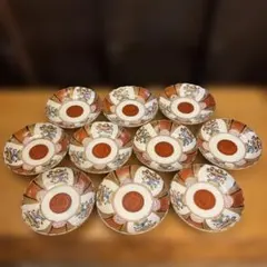 九谷焼 小皿 【10枚セット 】金彩 赤絵 菊文 和食器 昭和レトロ