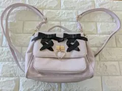 ピンク 黒リボン ハート金具 ミニリュック 地雷系 ガーリー系