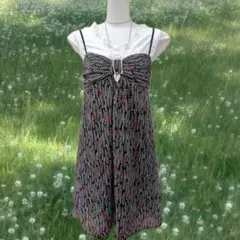 ワンピース キャミソール 黒 白 森ガール フェアリーグランジ 00s 膝下