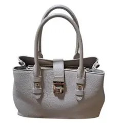 [美品]　FURLA グレージュ レザー ハンドバッグ　ショルダー紐付き