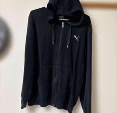 PUMA フード付きジップアップパーカー Mサイズ 黒 古着
