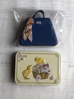 カルディ エウレカ ミニチュアハンドバッグ缶、ヒヨコ ミニ缶 2点セット