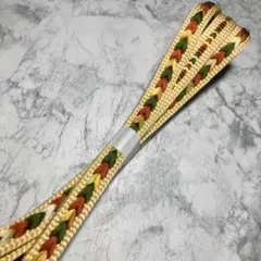【未使用】絹 帯締め☆平組 刺繍 黄色 クリーム色 矢羽根 組紐 Mサイズ