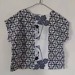 浮世絵デザインの長袖トップス　浴衣リメイク　シャツ　ブラウス