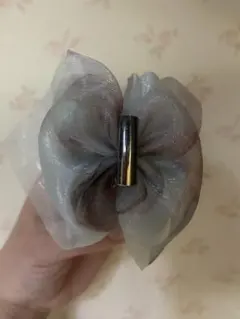 グレー シフォンリボン ヘアクリップ