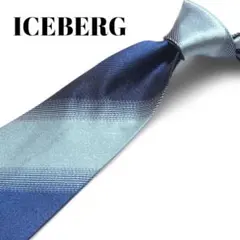 美品 アイスバーグ ネクタイ ロゴ シルク ブルー系 ストライプ D-37