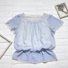 GLACIER グラシア 半袖カットソー ホワイト ライトブルー ストライプ M