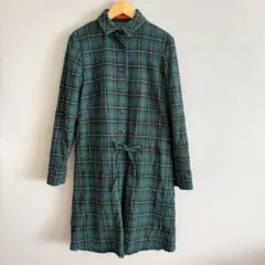 ヨークランド 日本製 ウール100% グリーンチェック チュニックワンピース