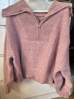 ハーフジッパー付きピンクニット Fサイズ