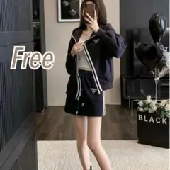 スカート　パーカーセットアップ　サイドライン　トラックジャケット　斜めファスナー