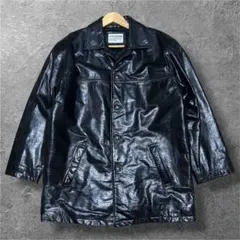 光沢感 カーコート COW LEATHER 牛革 本革 Lサイズ相当 ブラック
