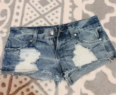 デニムショートパンツ ダメージ加工 クラッシュ加工