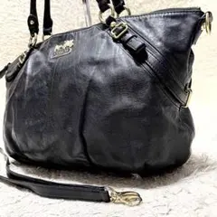 【良品】COACH 2way トートバッグ　A4可　レザー　ゴールド金具　黒