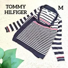 トミーヒルフィガー 変形デザインカーディガン ボーダー シルク混 コットンニット