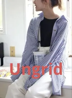 【着用2回・美品】Ungrid アングリッド ストライプルーズシャツ ブルー