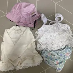 ベビー水着　帽子とラッシュガード付き3点セット　80〜95