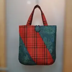 ハンドメイド トートバッグ 大島紬着物リメイク 正絹タータンチェック