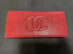 CHANEL レッド 長財布　キャビアスキン