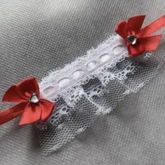 324 ぬいぐるみ用 ヘッドドレス 10cmぬい 赤 ハート ビジュー リボン