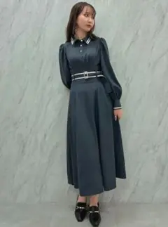 dazzlin バイカラーラインシャツワンピース