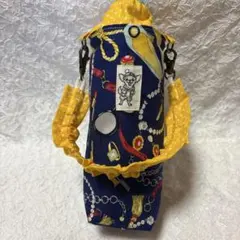 ペットボトルカバー 保冷 ハンドメイド 紺色 スカーフ柄 黄色水玉