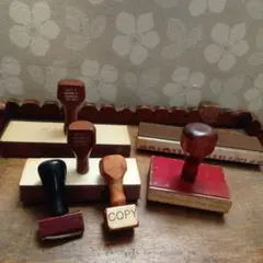 難あり★押印不可☆アメリカ製ビンテージ取っ手付き木製スタンプ6個セット文房具